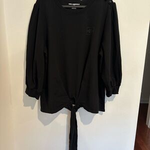 Karl Lagerfeld Black Logo Sweater with cropped sleeves and tie up front